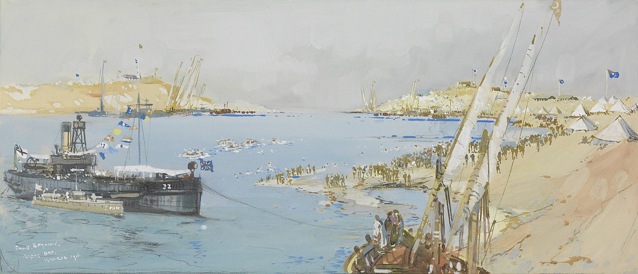 لوحة فنية لمعدية تعبر قناة السويس