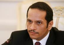 وزير الخارجية الشيخ محمد بن عبد الرحمن آل ثاني خلال اجتماع في موسكو يوم 15 ابريل نيسان 2017. تصوير: مكسيم شيميتوف - رويترز.